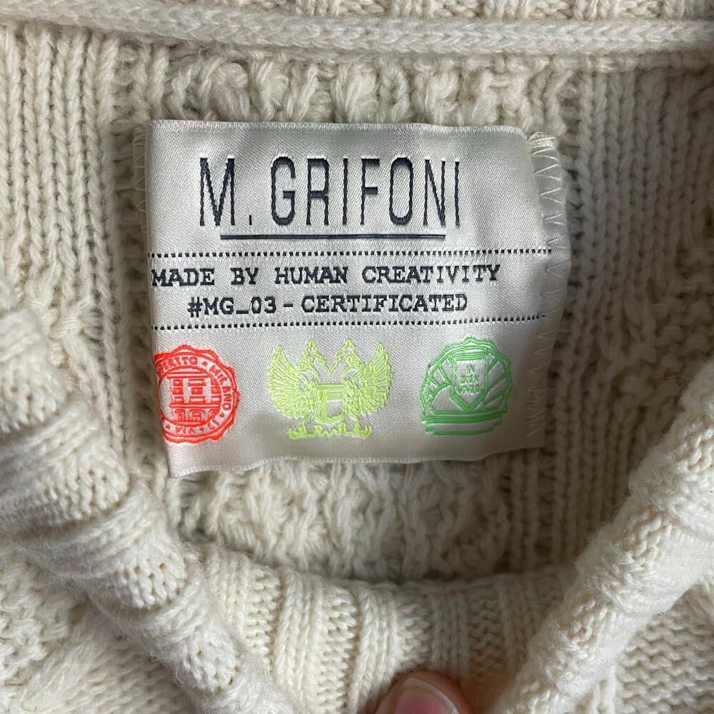 Mauro Grifoni Cream 100% Merino Wool Cableknit Fisherman Heritage Sweater size 6 - Picture 3 of 6